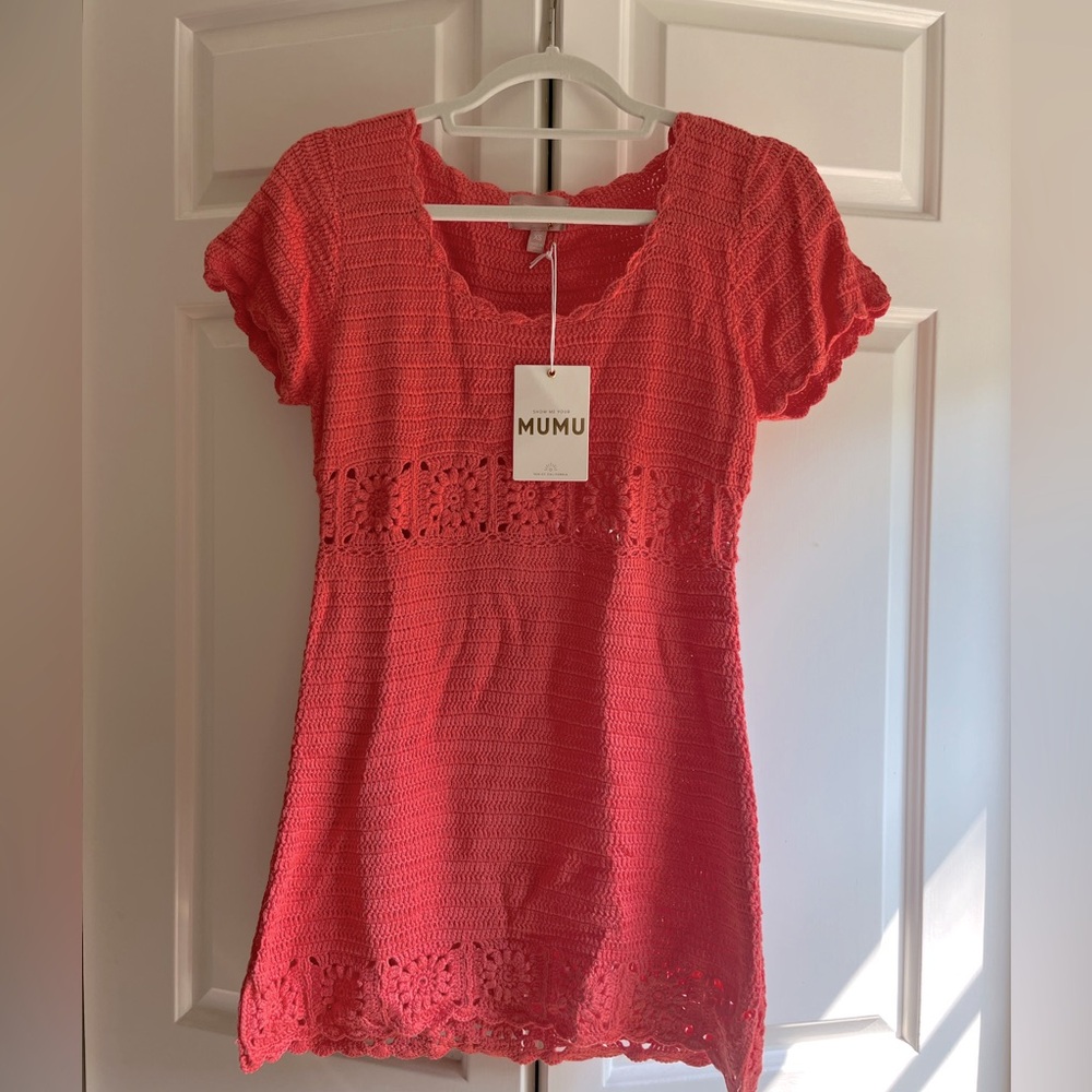 Show Me Your MuMu Coral Crochet Tunic Dress
